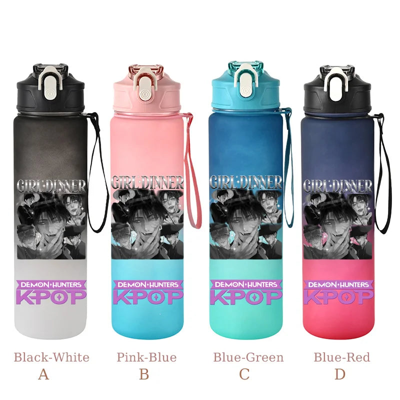 800ML KPop Demon Hunters Sports Water Bottle With Straw Men And Women Perfect For Outdoor Travel Hiking Office Jugs Fans Gifts - YourGiftIdeasUK