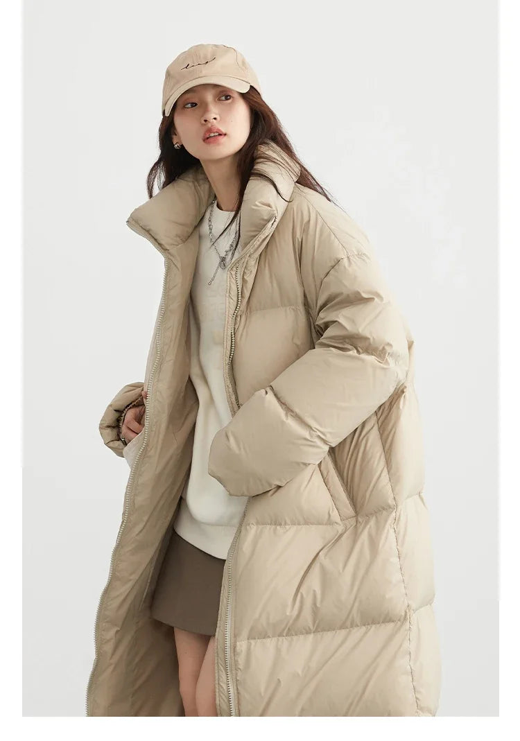 CHIC VEN Women Down Coats New Long Thick Warm Down Jackets Overcoat White Duck Down Loose Casual Jacket Autumn Winter 2023