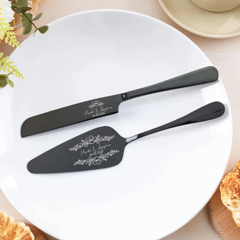 1Set Personalised Cake Knife Shovel Custom Wedding Gift Gold/Silver Cutting Server Set Engraved Birthday Party Cake Dinner Decor - YourGiftIdeasUK
