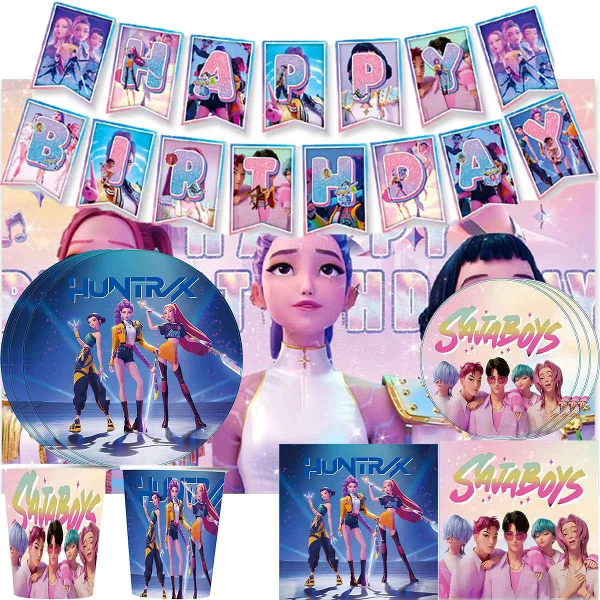 Birthday Decoration Set K Pop Demon Hunters Birthday Tablecloth Cup Plate Baby Shower Party Favors Kids Party Supplies Gift