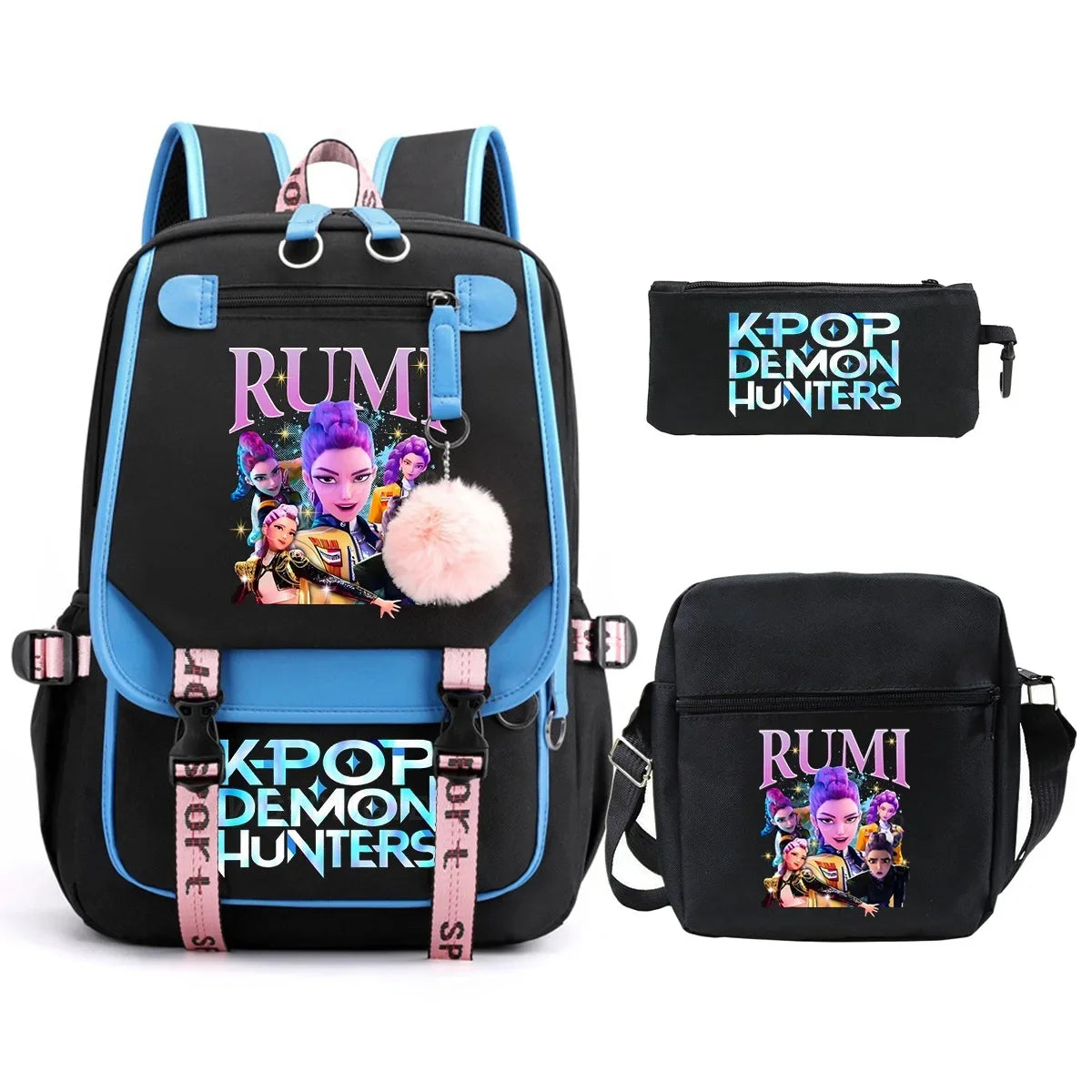 KPop Demon Hunters Student Backpack Single Shoulder Bag Casual Pencil Case Three Piece Set Oxford Cloth Unisex Backpack