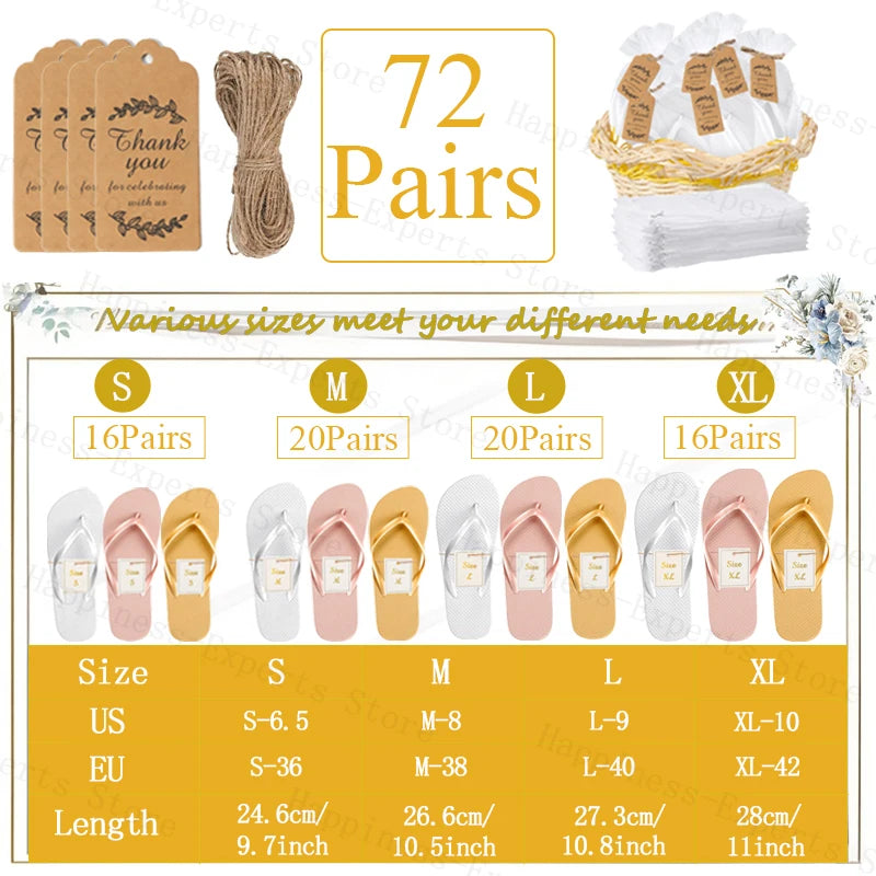 10-72Pairs Flip Flops for Wedding Guests Sandals Slippers with Cards  Bags Woman Men Wedding Favors Hen Beach Pool Party