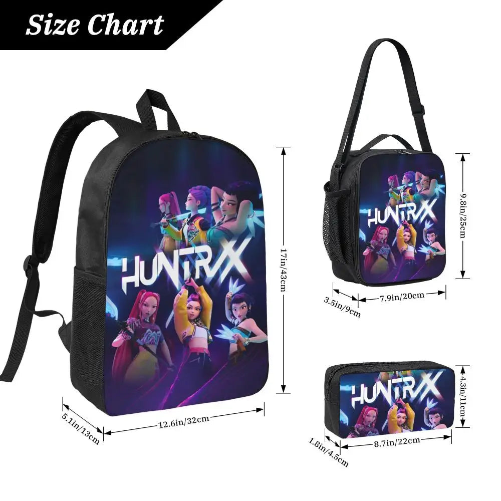 3Pcs Kpop Demon Hunters Huntrix  Backpack Set for Kids Pencil Boxes Bookbag Sets with Lunch Box For School Students Knapsack
