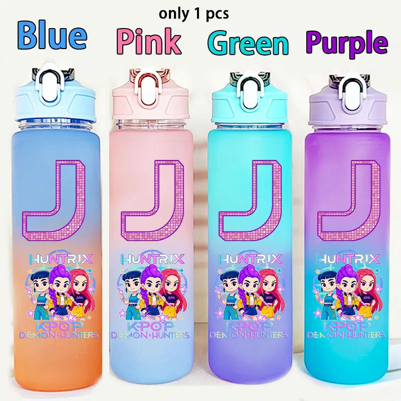 750ML Straw Plastic Water Bottle K-Pop Demon Hunters Letter Children's Anime Gradient Water Bottle Birthday Gift Rumi Mira Zoey - YourGiftIdeasUK