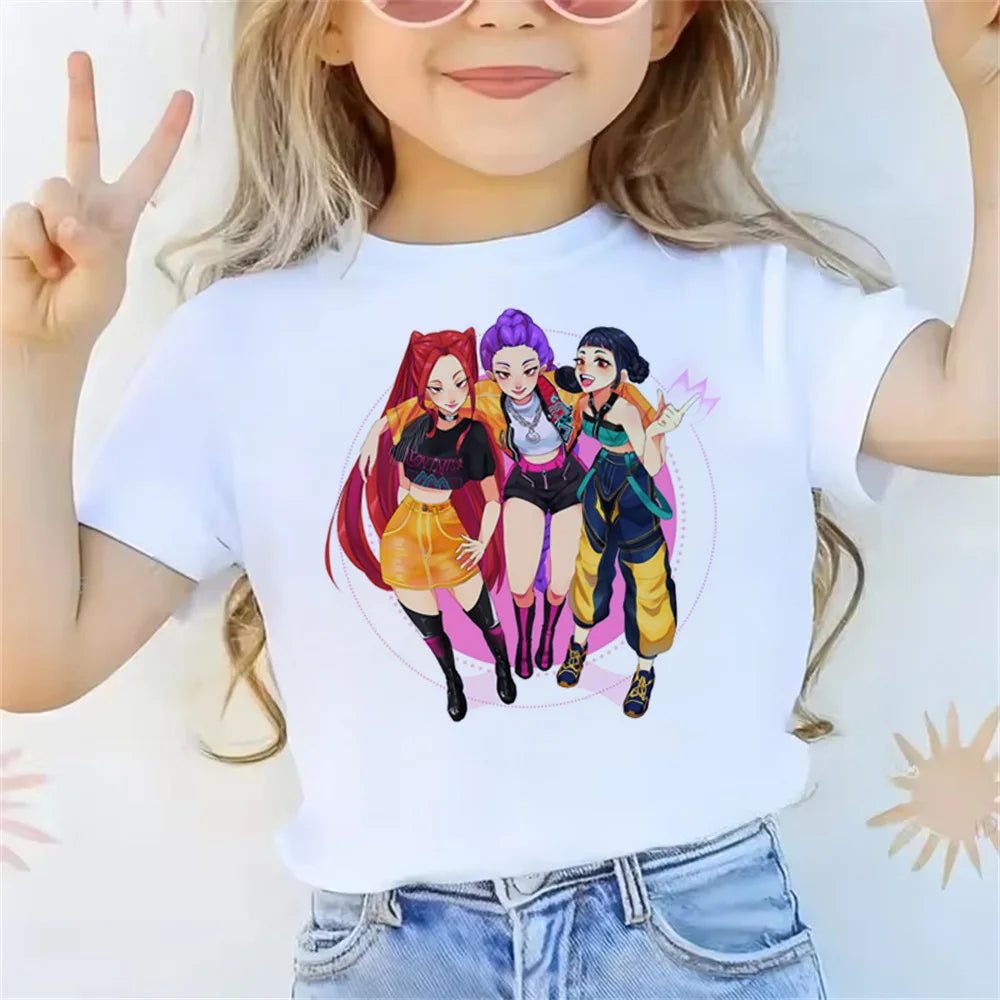 2025 Movie KPop Demon Hunters T-shirt Summer Short Sleeve Tee for Casual Loose Girl Boy Graphic Printed Tops