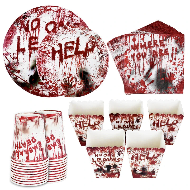 Halloween Party Disposable Tableware Scary Bloody Handprint - YourGiftIdeasUK