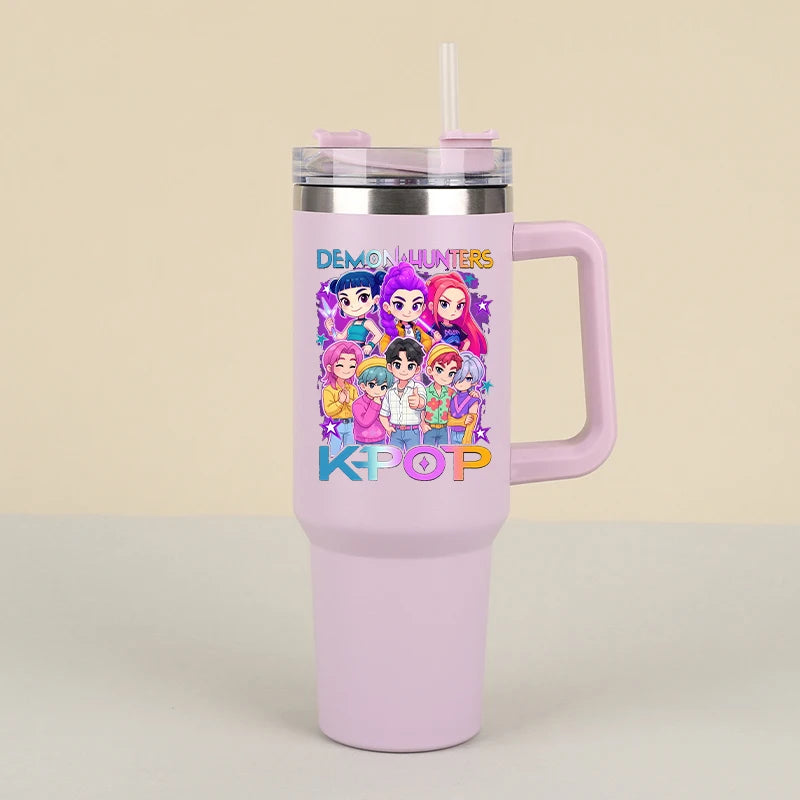 New K Pop Demon Hunters Water Bottles Kawaii Cartoon Water Bottle Girls Large Capacity with Handles Water Cup Birthday Gifts - YourGiftIdeasUK