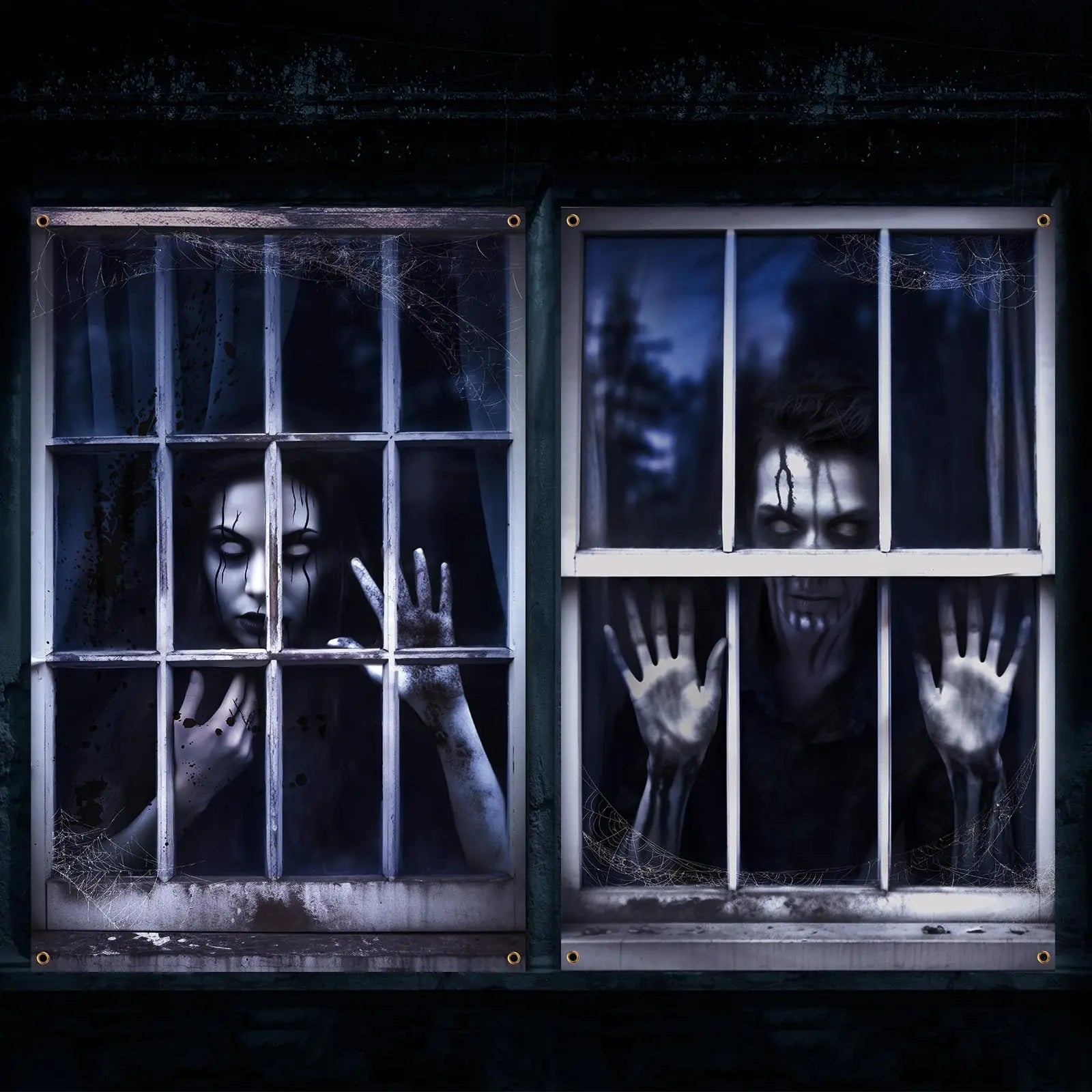 2 Pcs Scary Halloween Curtain Halloween Window Silhouette - YourGiftIdeasUK