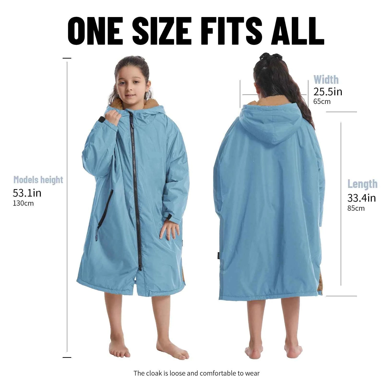 Waterproof Kids Changing Robe, Fluffy Wearable Blanket, Warm Soft Towel Hoodie , Swim Surf Poncho for 5-12 Years