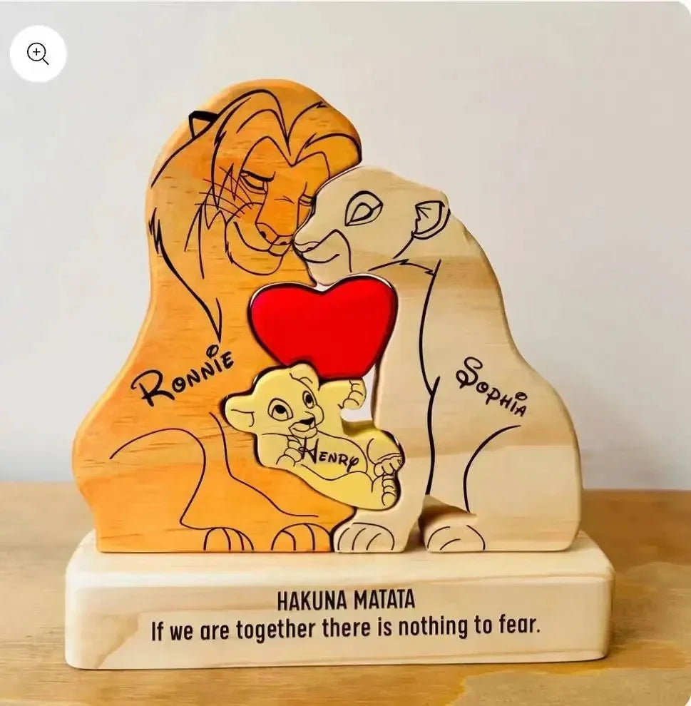 Art Wooden Family Puzzle Personalized Name Puzzle Wooden Lion Puzzle Home Decor Christmas Warm Gifts for Parents