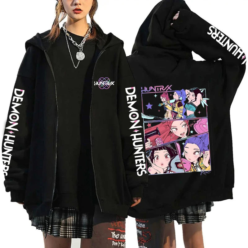 Hot Kpop Demon Hunters Mira Rumi Zoey Print Hoodie Fashion Harajuku Zipper Hoodies Women Men Sweatshirt Long Sleeve Casual Tops