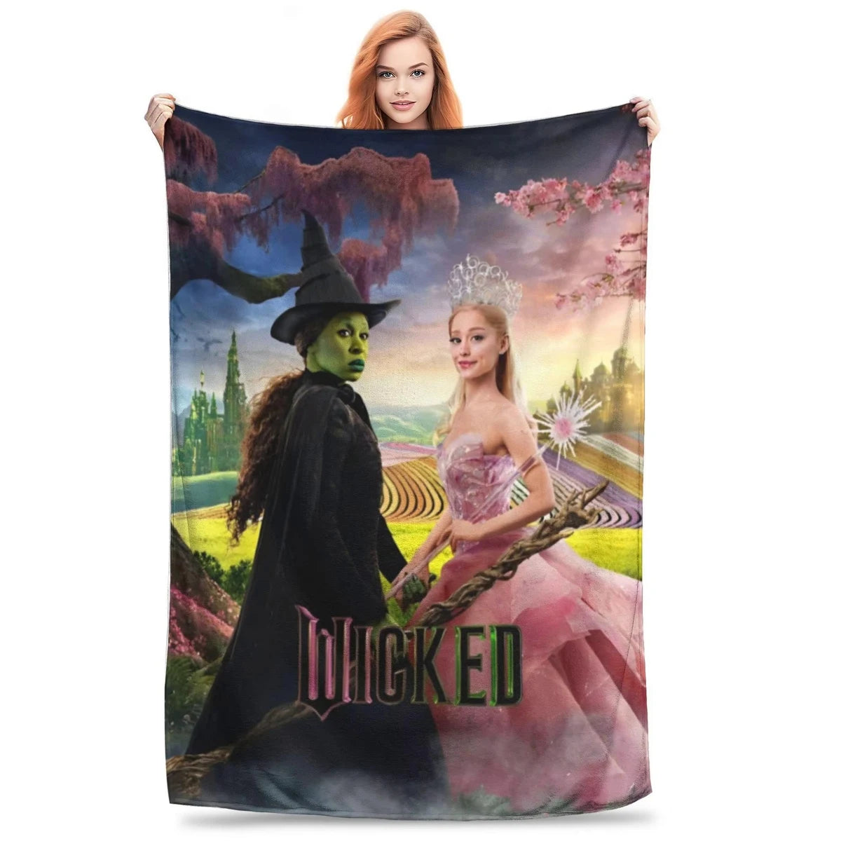 Wicked Elphaba & Glinda Tonal Blanket Magic Movie Flannel Throw Blankets Bedspreads Printed Soft Warm Multifunction Quilt - YourGiftIdeasUK