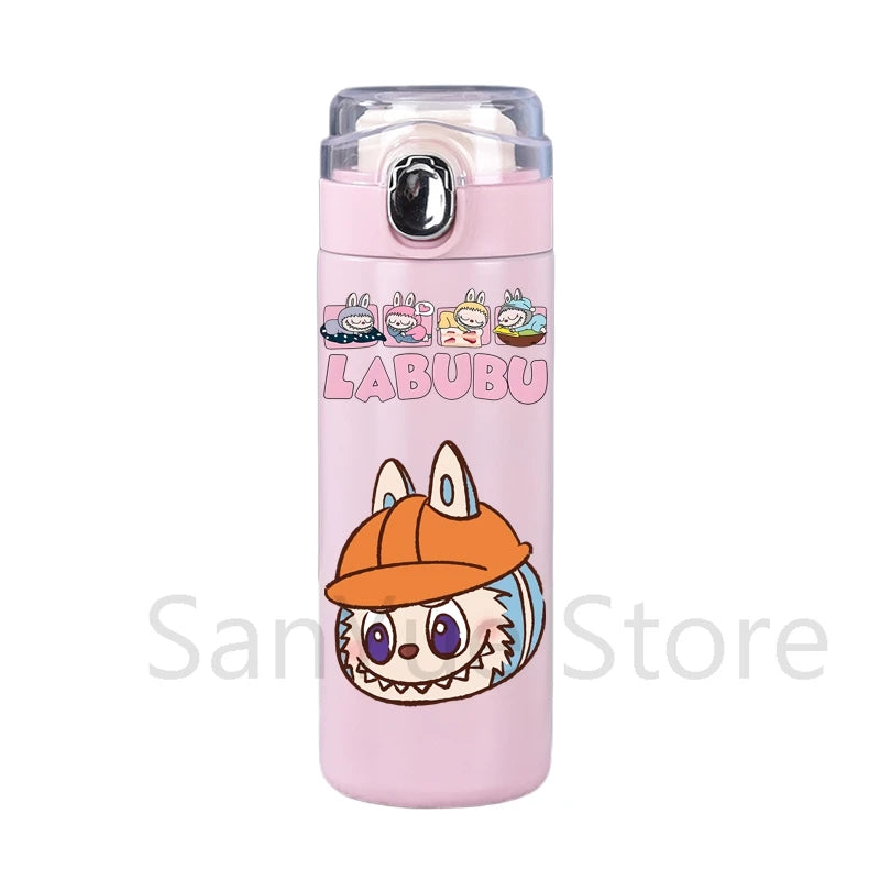 400Ml Water Bottle Cartoon Printed Thermos Cup Pocket Stainless Steel Thermal Coffee Mug Vacuum Insulated Flask Cup Kid Gift