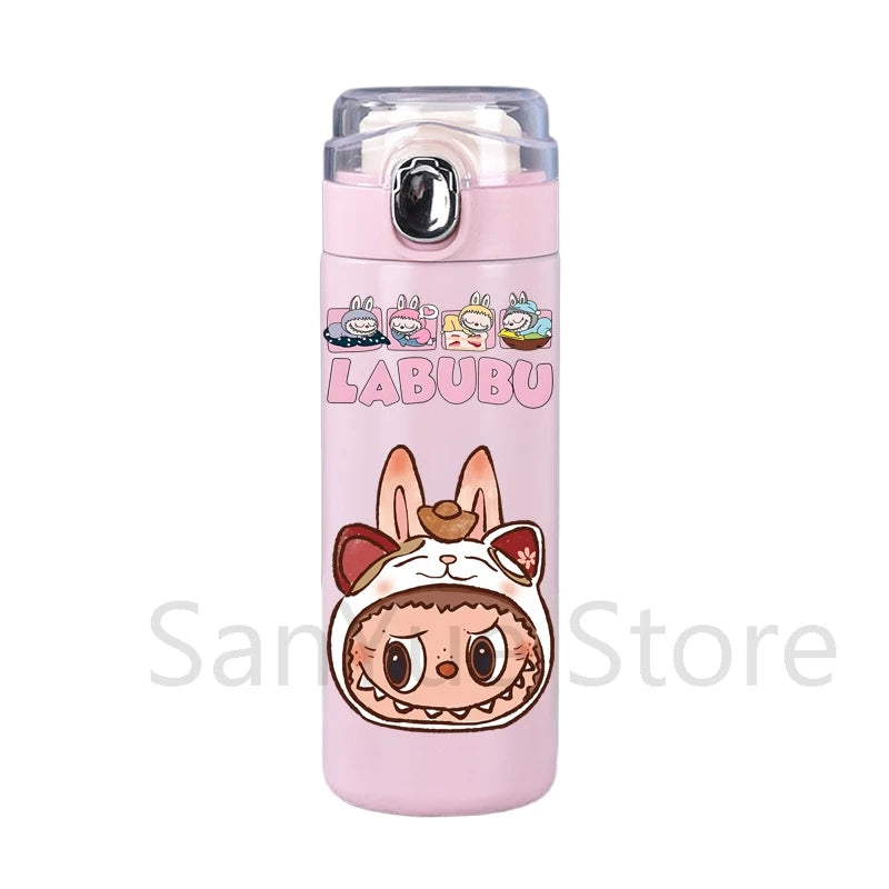 400Ml Water Bottle Cartoon Printed Thermos Cup Pocket Stainless Steel Thermal Coffee Mug Vacuum Insulated Flask Cup Kid Gift