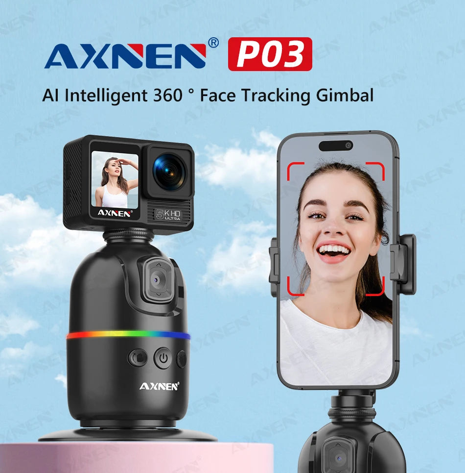 Smart Auto Face Tracking Desktop AI Gimbal for Smartphone & Action Camera 360 Rotation Follow Focus Vlog Kit, Option with Tripod