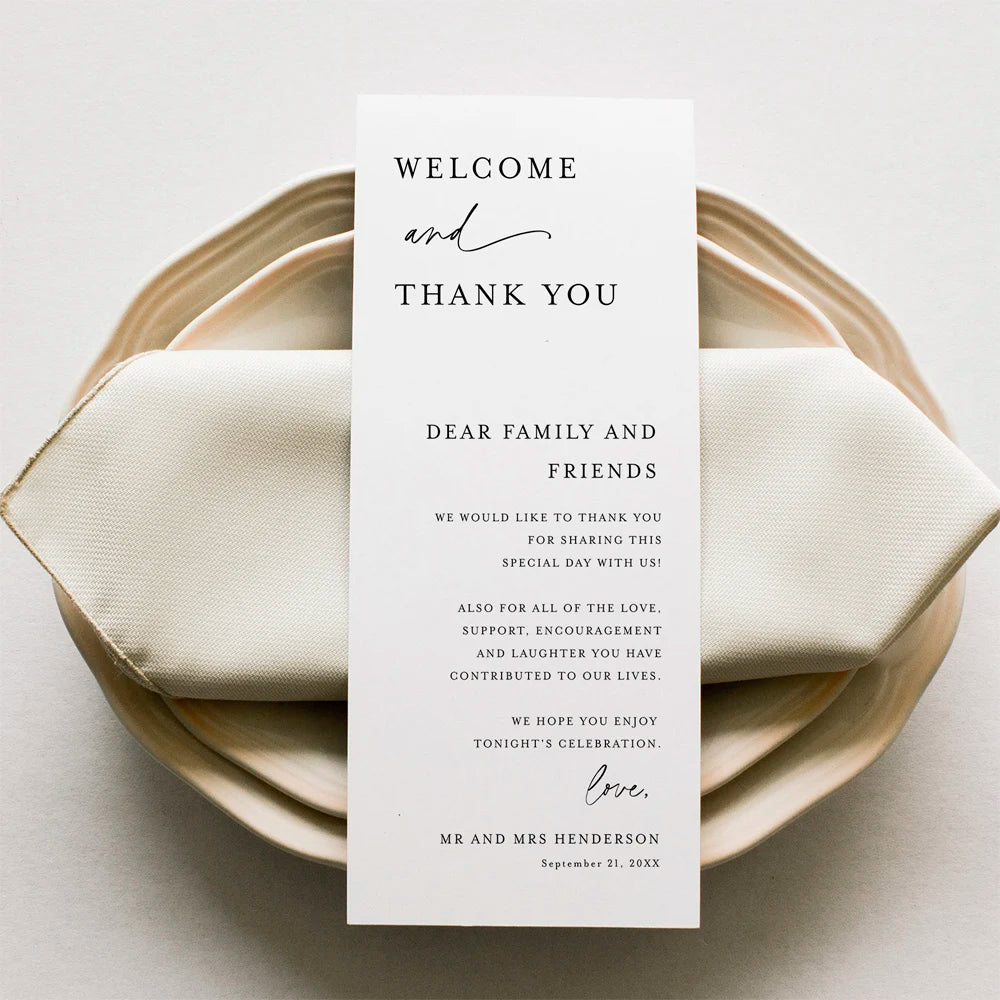 Personalized Minimalist Elegant Thank You Place Card Wedding Thank You Napkin Note Place Setting Table Card modern design