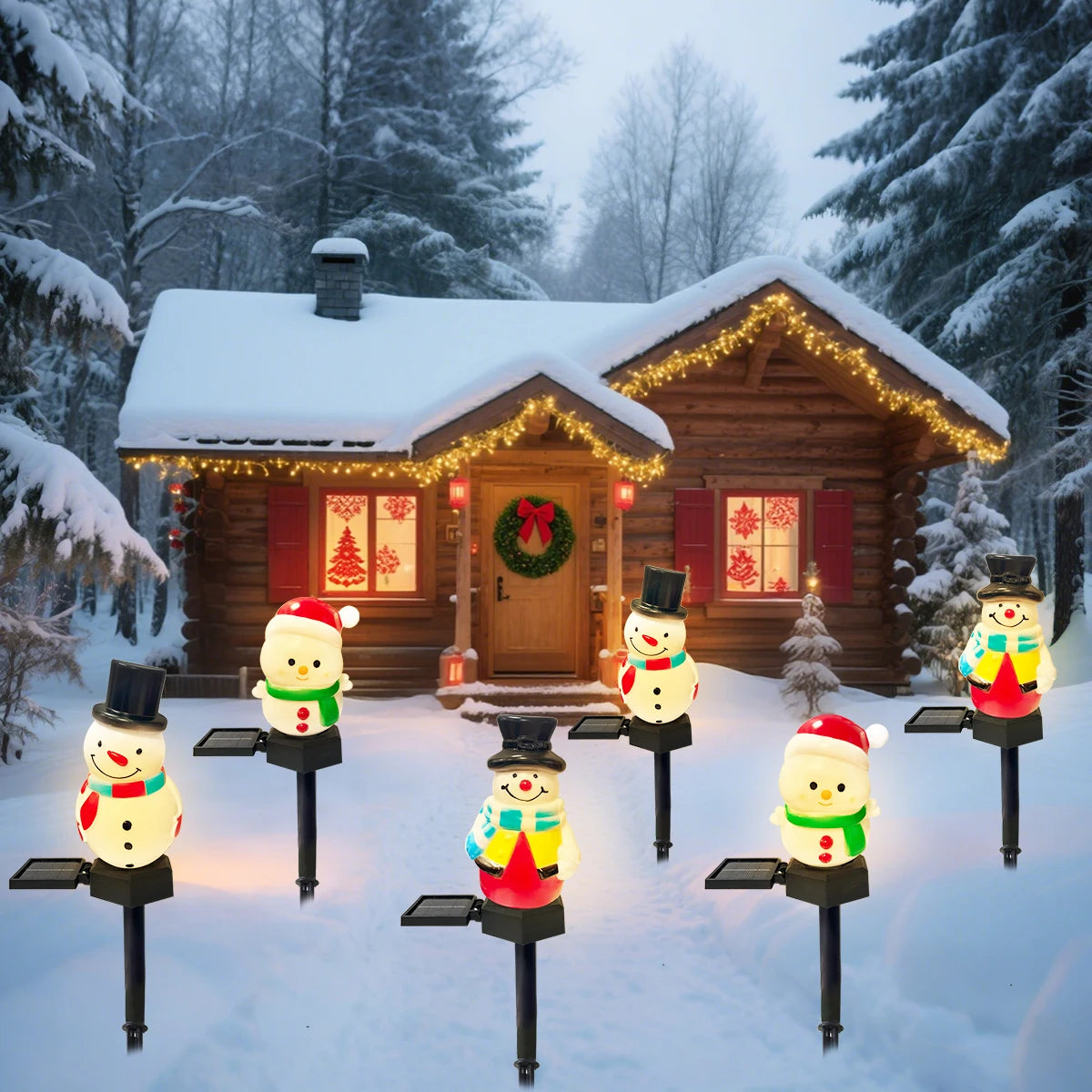 1pc Christmas Cute Snowman Shape Pathway Lights Solar LED Waterproof Walkway Landscape Light For Home Garden Winter Yard Decor - YourGiftIdeasUK