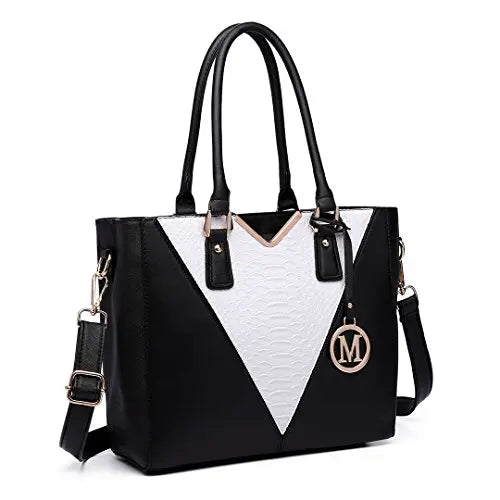 Miss Lulu Women's Lightweight Leather Look V-Shape Shoulder Tote Bag - Medium Handbag for Everyday Use