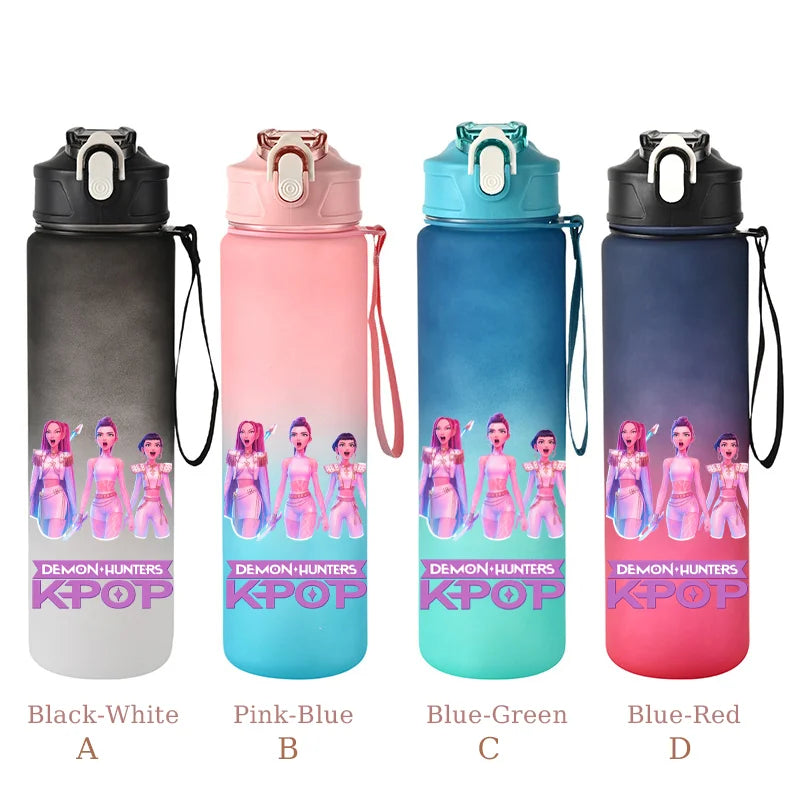 800ML KPop Demon Hunters Sports Water Bottle With Straw Men And Women Perfect For Outdoor Travel Hiking Office Jugs Fans Gifts - YourGiftIdeasUK