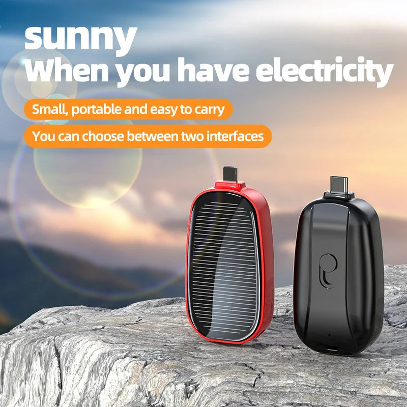 Solar Mini Power Bank Key Ring Portable Charger Compact Outdoor Camping External Battery Emergent Phone Powerbank 1200mAh 2025