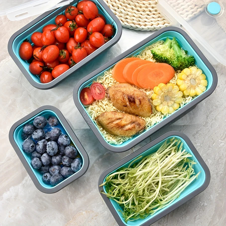 1/4pcs Collapsible Silicone Food Storage Container Stackable Space Saving Lunch Box Microwaveable Foldable Kitchen Accessories