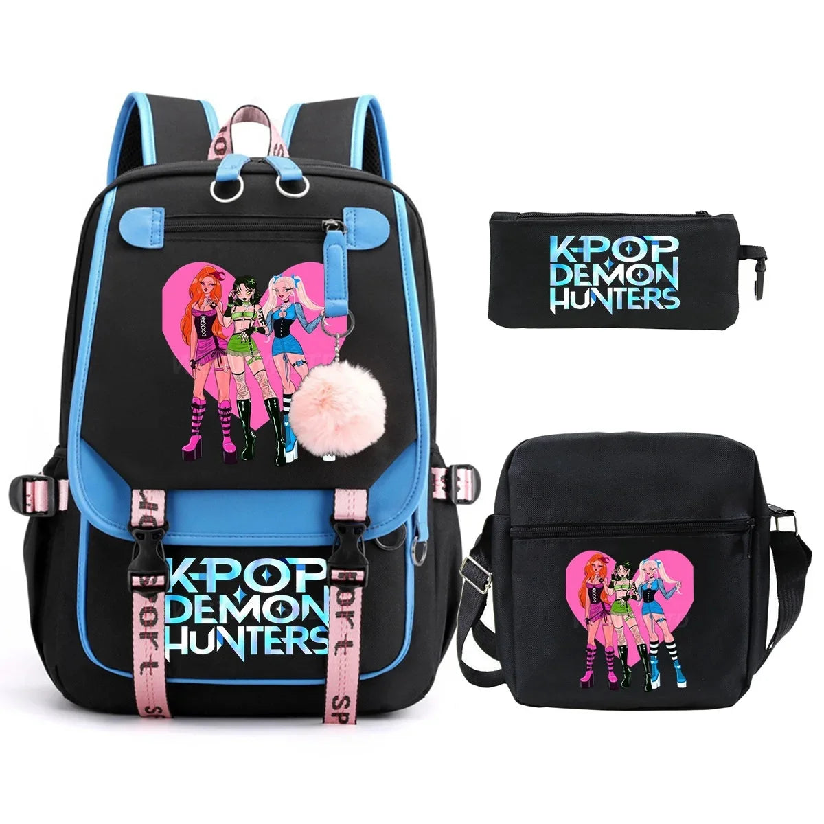 KPop Demon Hunters Student Backpack Single Shoulder Bag Casual Pencil Case Three Piece Set Oxford Cloth Unisex Backpack