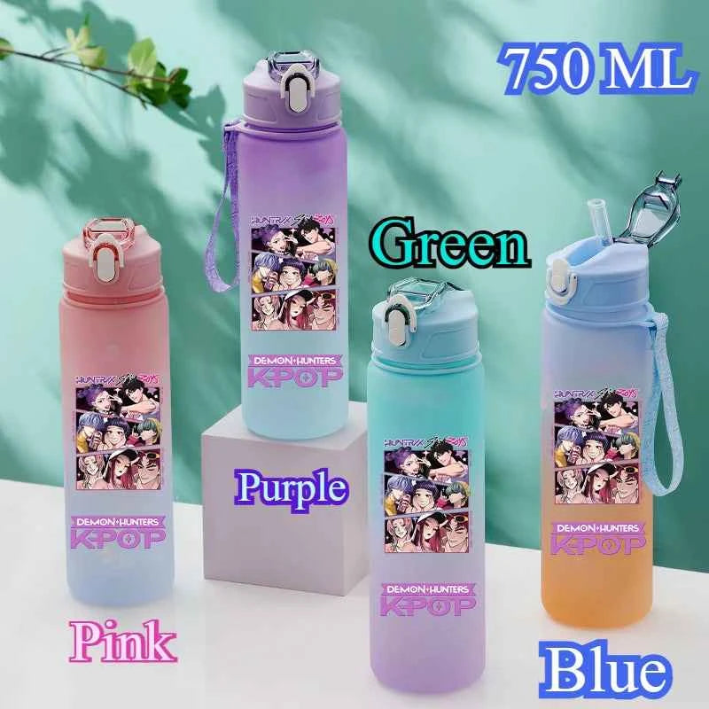 750ML KPop Demon Hunters Gradient Color Water Cup HUNTR/X Rumi Mira Zoey Jinu Drinking Bottle Saja Boys Tiger Kid Birthday Gift