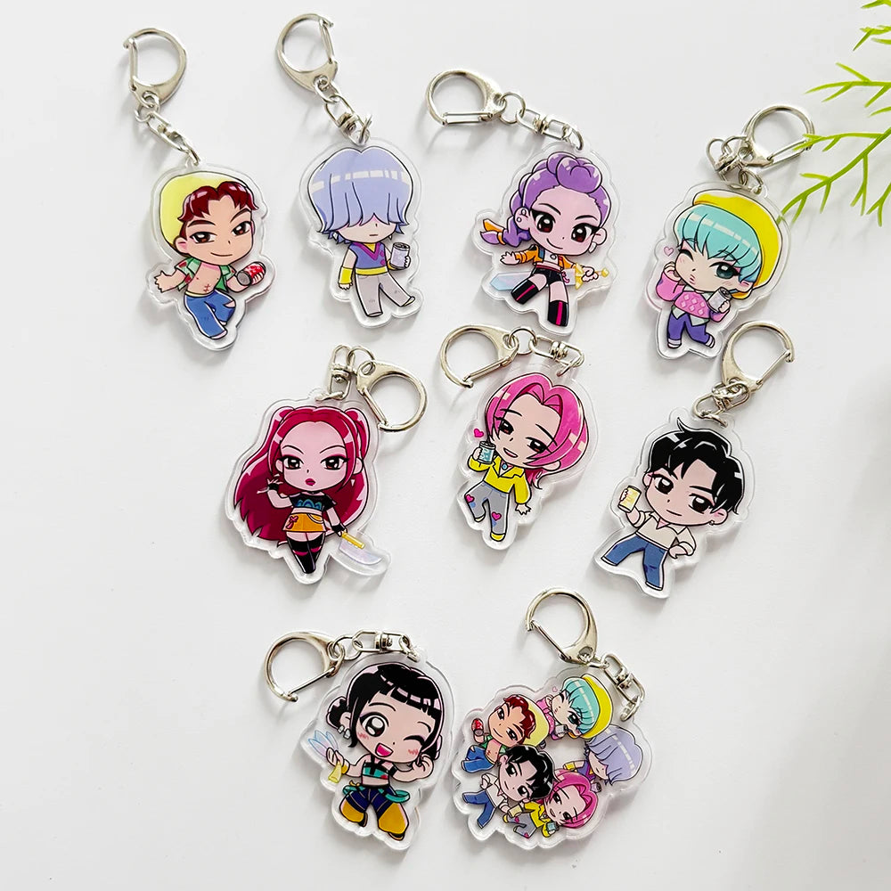 9pcs Kpop Demon Hunter Acrylic Keychain Set Rumi Zoey Mira Jinu Baby Abby Mystery Cute Design Aesthetic Keyrings for Bags