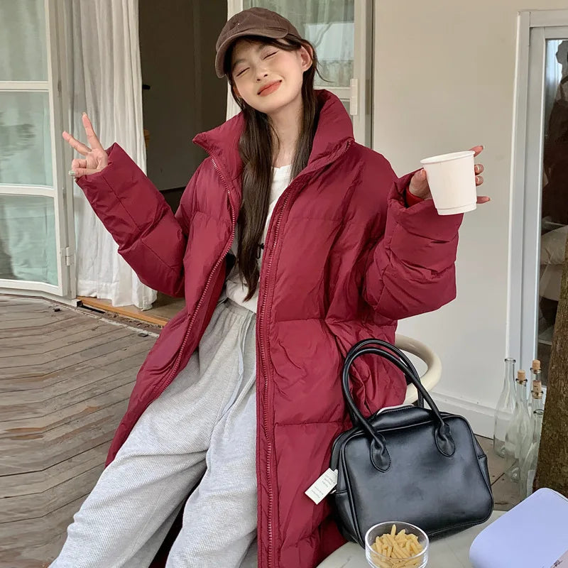 CHIC VEN Women Down Coats New Long Thick Warm Down Jackets Overcoat White Duck Down Loose Casual Jacket Autumn Winter 2023