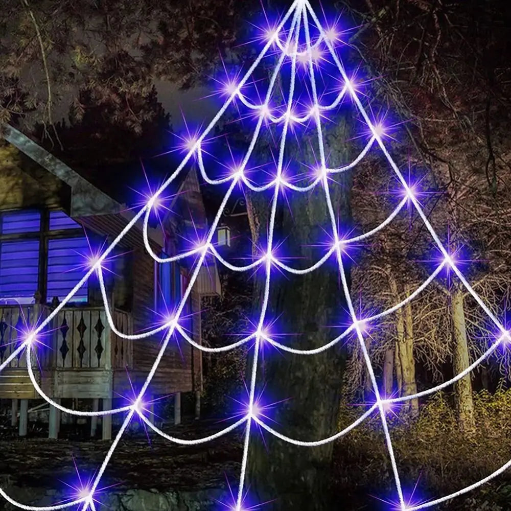 8 Modes Halloween Spider Web Lights Waterproof Glow LED Spider Net 5m Triangle Luminous Halloween Spider Indoor Outdoor - YourGiftIdeasUK