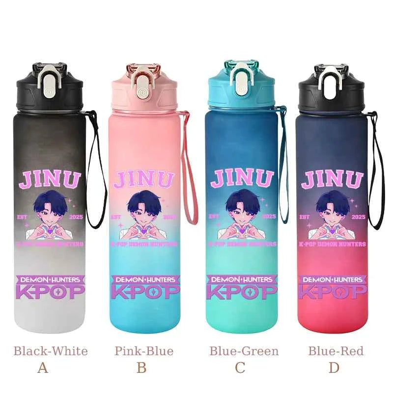 800ML KPop Demon Hunters Sports Water Bottle With Straw Men And Women Perfect For Outdoor Travel Hiking Office Jugs Fans Gifts