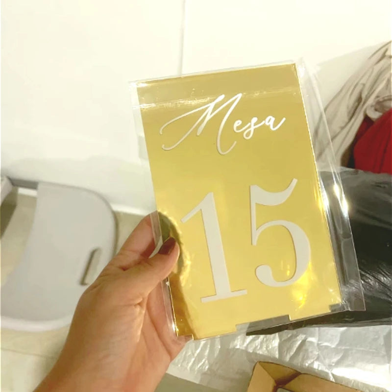 Modern Table Numbers - Wedding Table Numbers - One side Gold Mirror Table Signs - Wedding Table Decor - Reception Signage