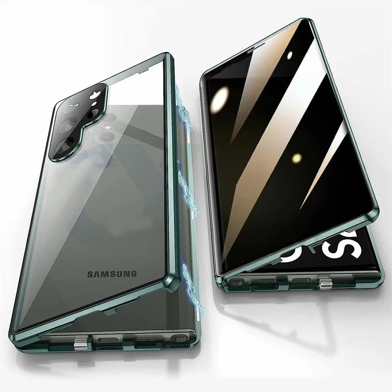Anti Peeping Metal Phone Case For Samsung Galaxy S25 S24 S23 S22 Ultra Plus 360 Degree Privacy Protection Magnetic Phone Cover
