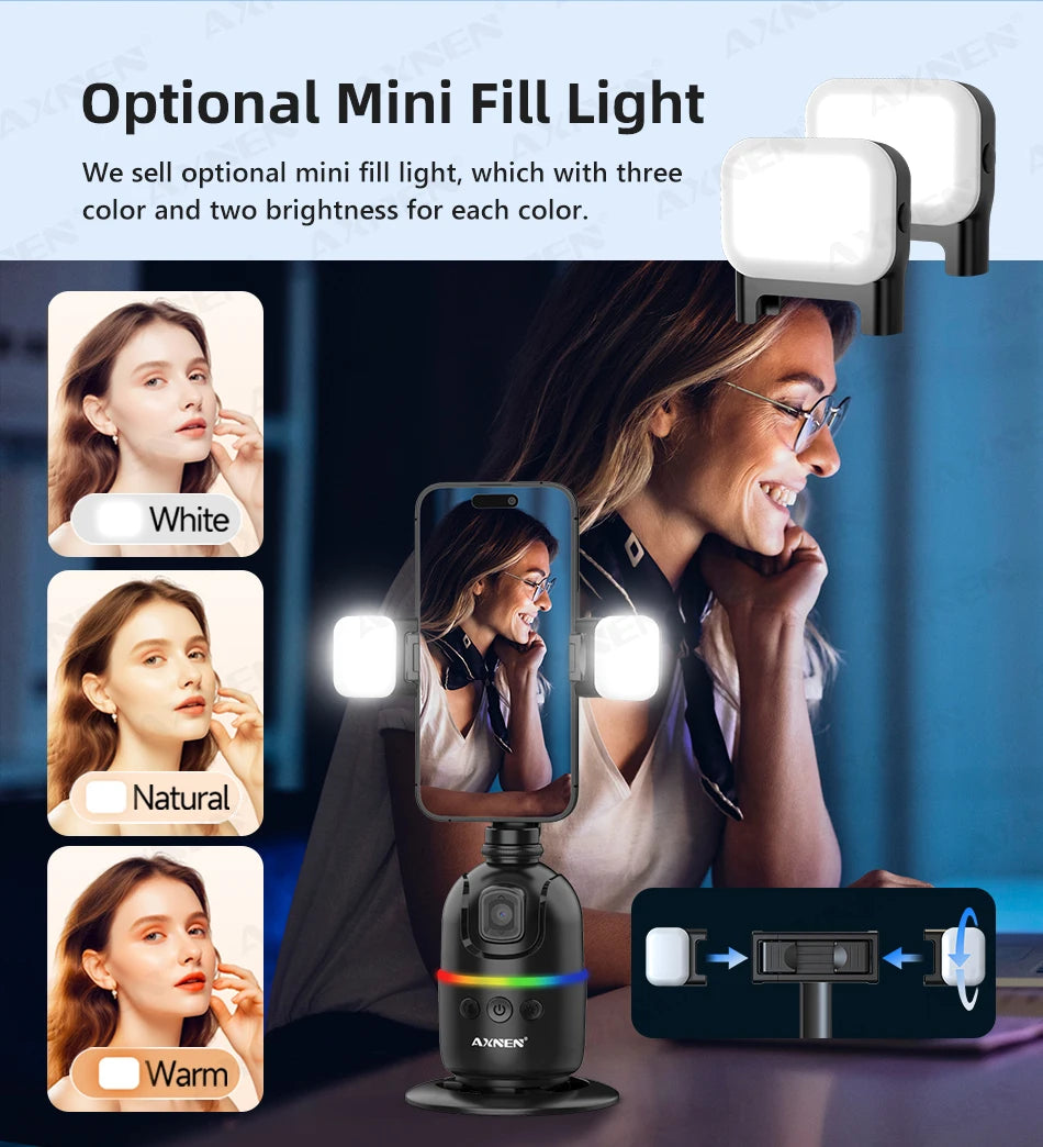 Smart Auto Face Tracking Desktop AI Gimbal for Smartphone & Action Camera 360 Rotation Follow Focus Vlog Kit, Option with Tripod