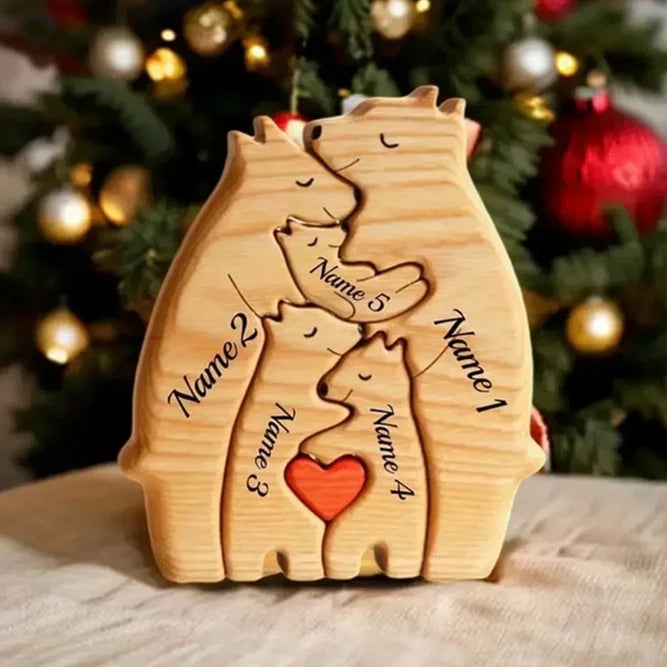 Art Wooden Bear Family Puzzle Personalized Name Custom Home Decor Christmas Heartwarming Gift for Parents