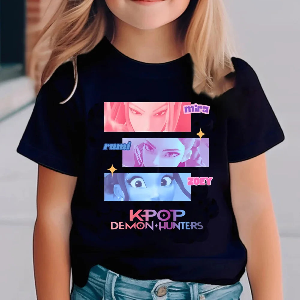 Kpop Demon Hunters Children's T Shirt Short Sleeve T-shirt Cute Kpop Demon Hunters Tiger Harajuku Tshirt for Boys Girls