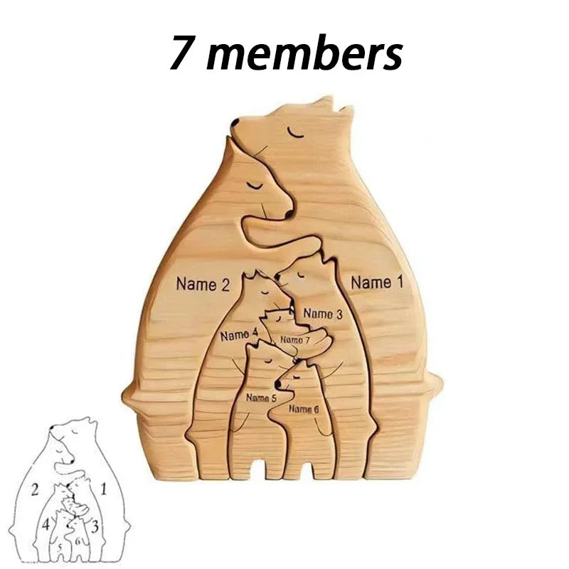 Art Wooden Bear Family Puzzle Personalized Name Custom Home Decor Christmas Heartwarming Gift for Parents