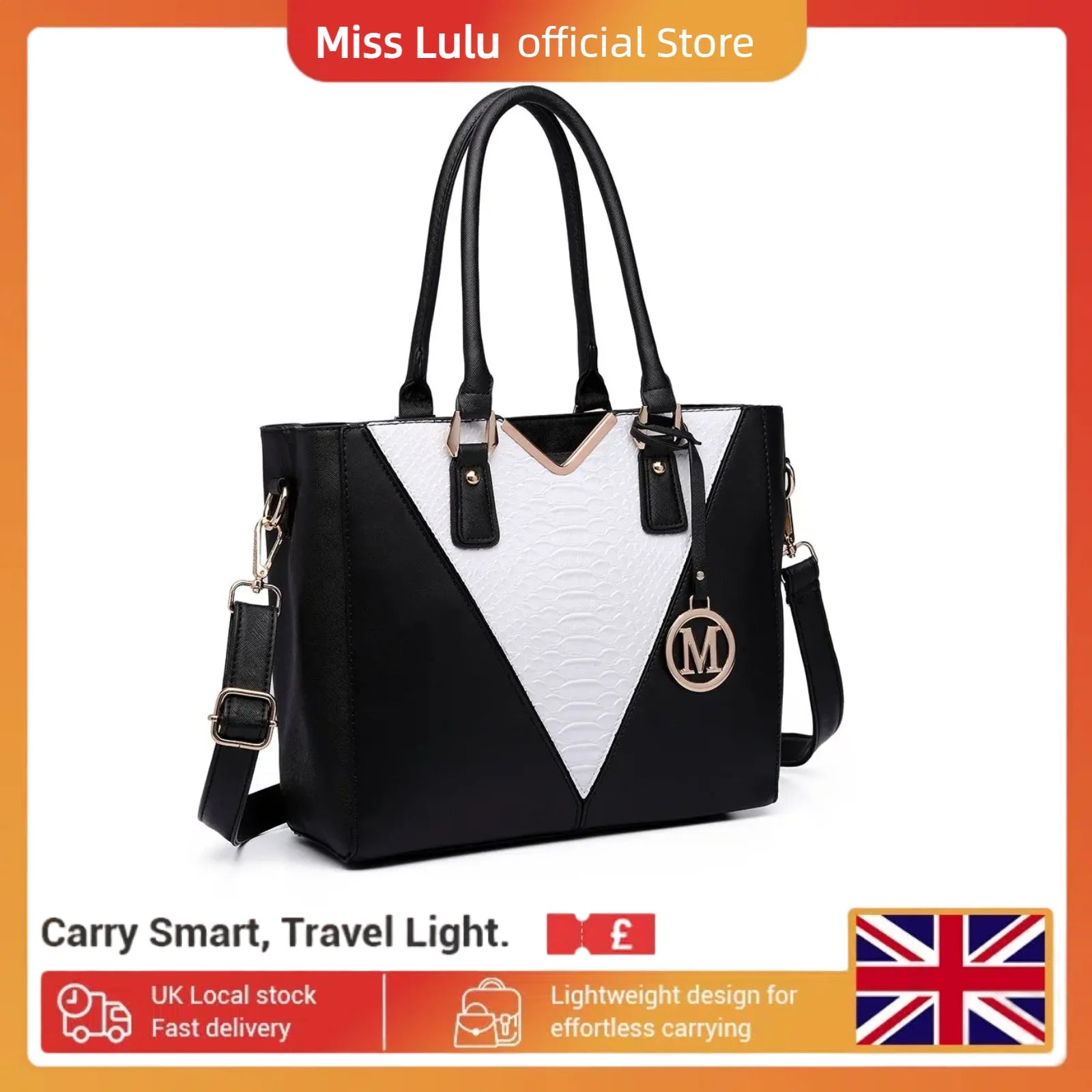 Miss Lulu Women's Lightweight Leather Look V-Shape Shoulder Tote Bag - Medium Handbag for Everyday Use