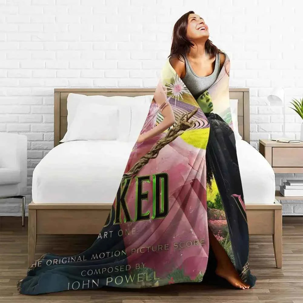 Soft Blanket Travel Wicked Elphaba & Glinda Tonal Throw Blanket Magic Movie Flannel Bedspread For Bedroom Aesthetic Bed Cover
