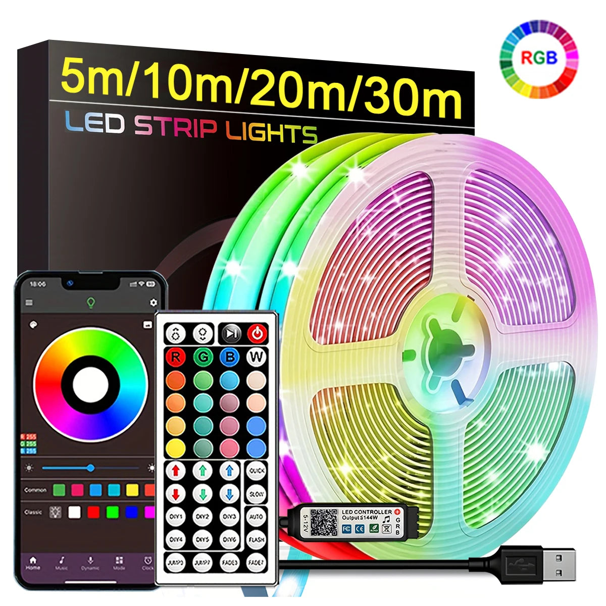 RGB Led Strip Lights 5m 10m 20m 30m Led Room Light with APP Control Flexible Ribbon Luces Led Tape for Room Bedroom Decoration - Your Gift Ideas