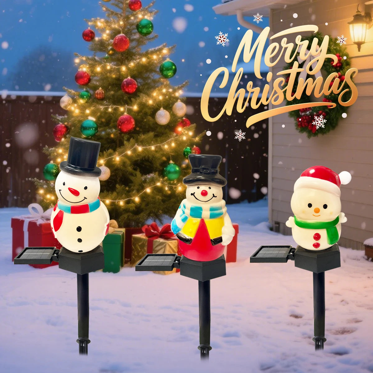1pc Christmas Cute Snowman Shape Pathway Lights Solar LED Waterproof Walkway Landscape Light For Home Garden Winter Yard Decor - YourGiftIdeasUK