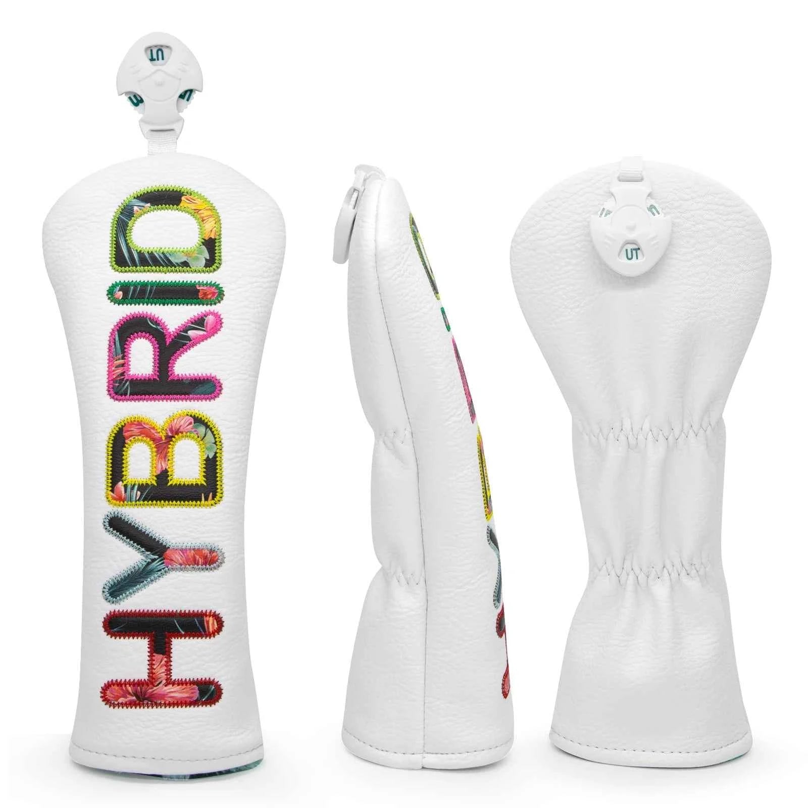 White Premium Leather Golf Head Cover Elegant Embroidery High Quality Golf Club Driver Head Covers  Fariway Wood Covers Hybrid