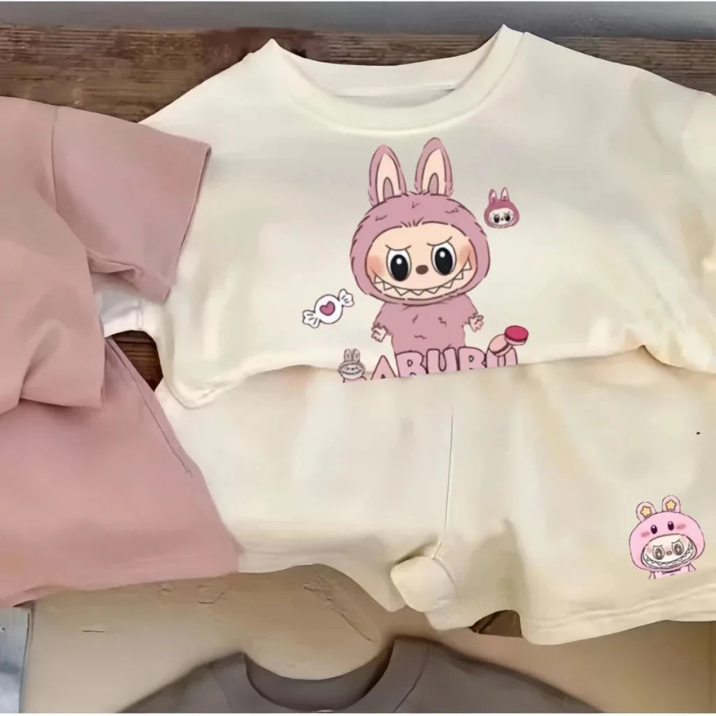 Children's Cartoon Short-Sleeved Suit Summer New T-Shirt Shorts Two-Piece Set in Small Children Loose Fashion Sports Suit