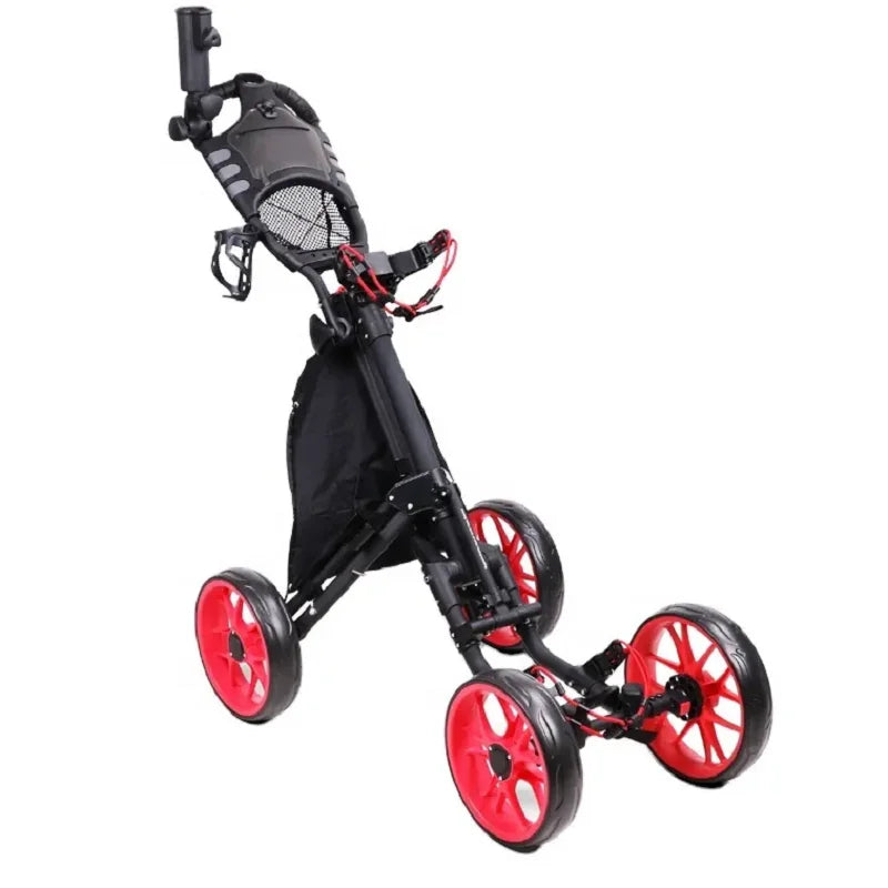 Folding Aluminum Alloy Golf Trolley 4 Wheels Golf Bag Pull Push Cart Umbrella Cup Holder Adjustable Trolley with Footbrake - YourGiftIdeasUK