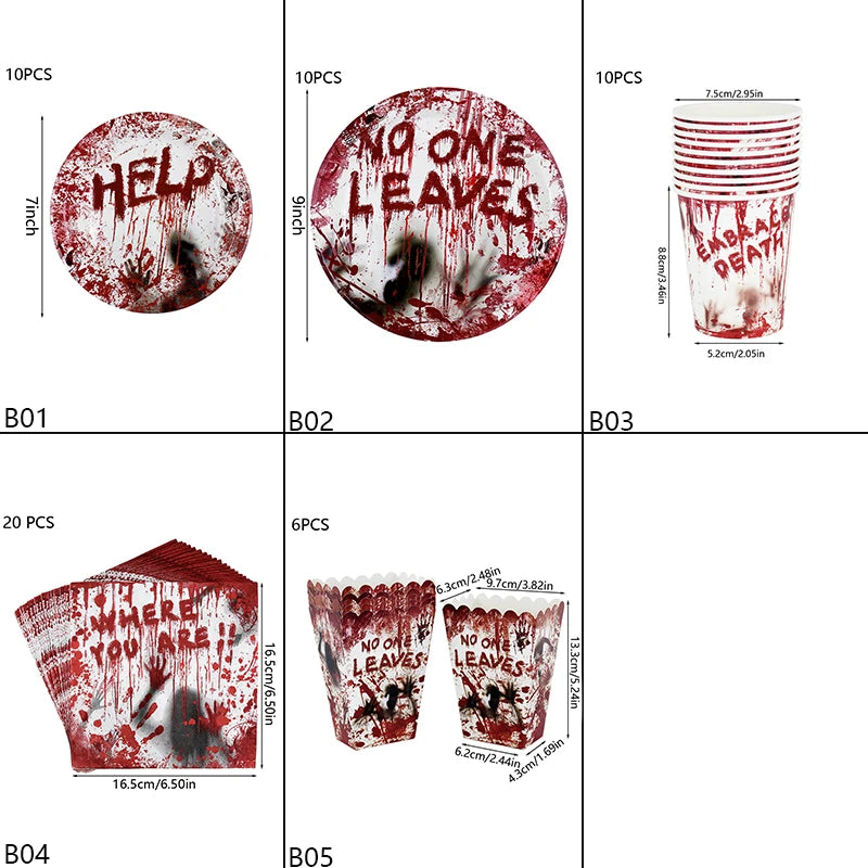 Halloween Party Disposable Tableware Scary Bloody Handprint - YourGiftIdeasUK