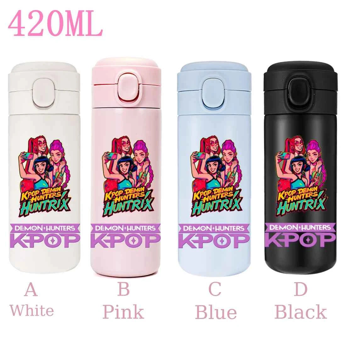420ML KPop Demon Hunters Cartoon Stainless Steel Thermal Water Bottle Mini Leak Proof Portable Insulated Cup Birthday Gift