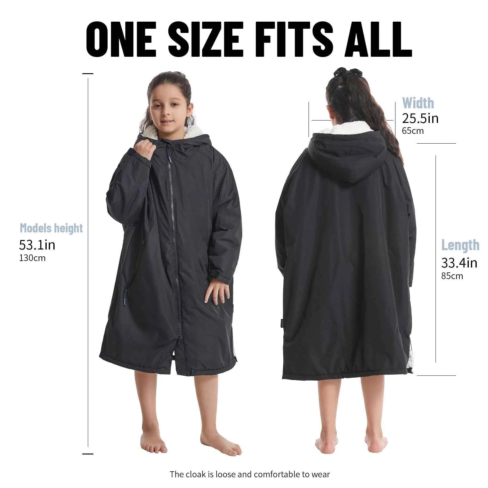 Waterproof Kids Changing Robe, Fluffy Wearable Blanket, Warm Soft Towel Hoodie , Swim Surf Poncho for 5-12 Years