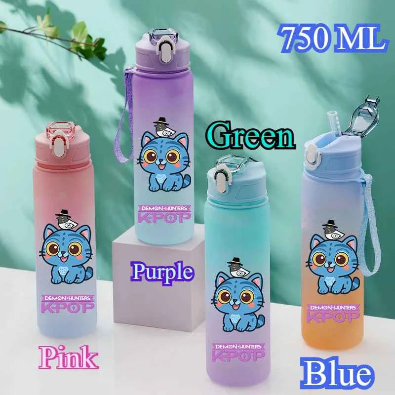 750ML KPop Demon Hunters Gradient Color Water Cup HUNTR/X Rumi Mira Zoey Jinu Drinking Bottle Saja Boys Tiger Kid Birthday Gift