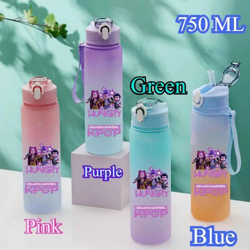 750ML KPop Demon Hunters Gradient Color Water Cup HUNTR/X Rumi Mira Zoey Jinu Drinking Bottle Saja Boys Tiger Kid Birthday Gift