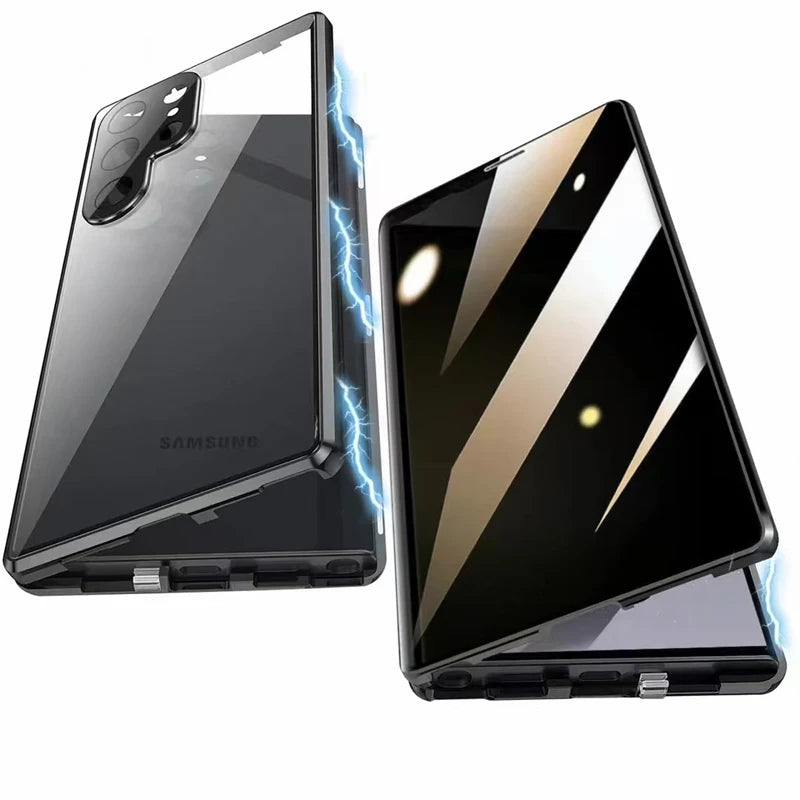Anti Peeping Metal Phone Case For Samsung Galaxy S25 S24 S23 S22 Ultra Plus 360 Degree Privacy Protection Magnetic Phone Cover